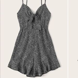 Plus Confetti Print Tie Front Shirred Romper